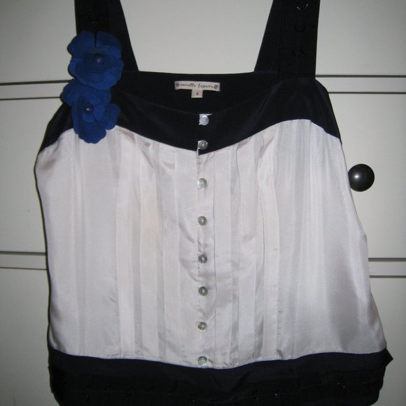 Sold! N/A - Nanette Lepore Silk Tank/Blouse~Navy/White ~ M - Picture 2 of 7